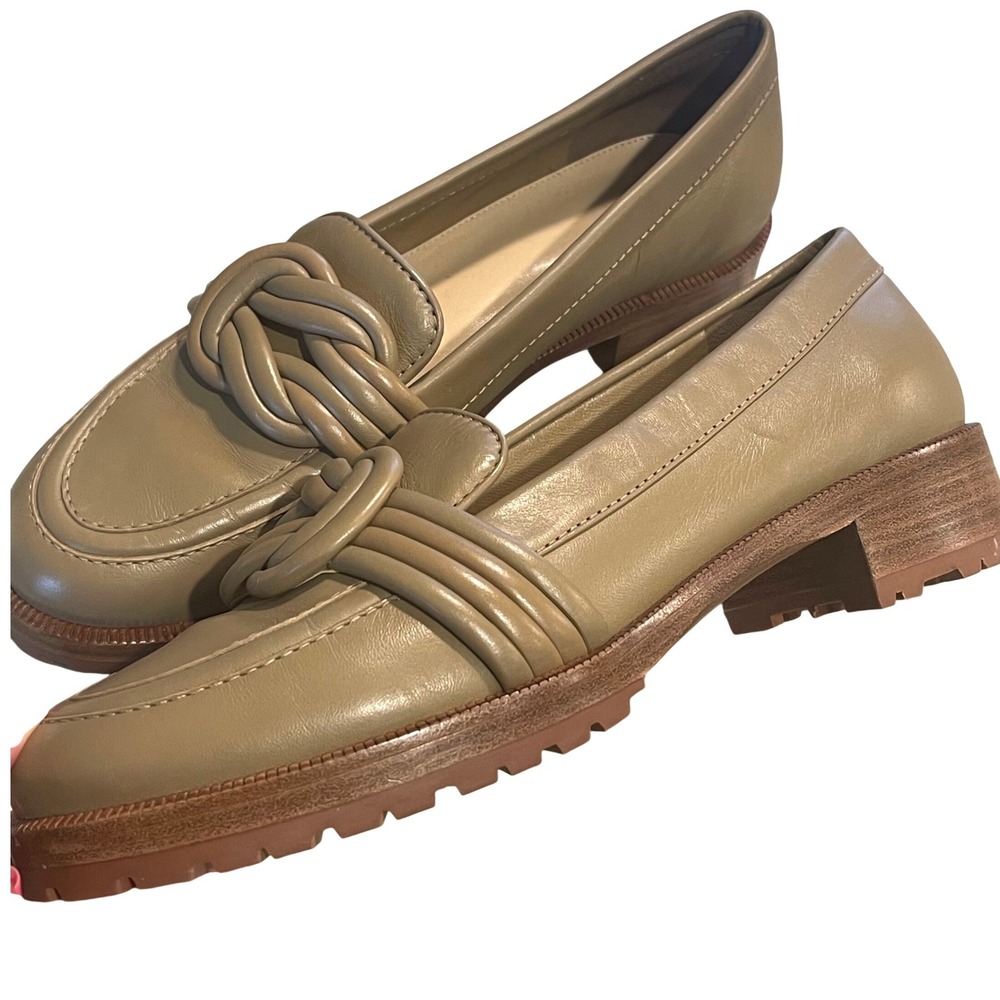 Alexandre Birman Loafers Womens 40 Taupe Leather Knot Lug Sole Block Heel Shoes